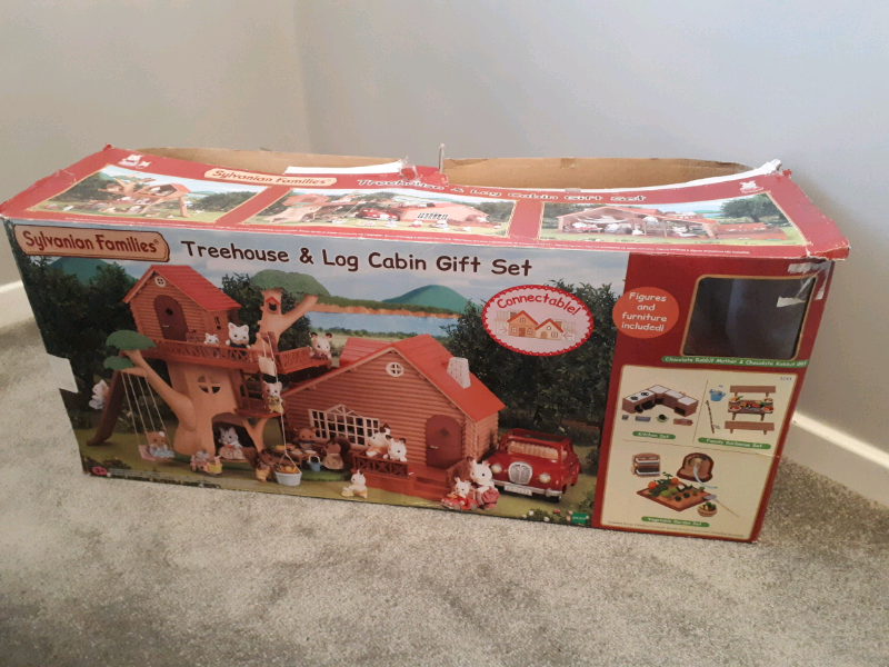 sylvanian families treehouse and log cabin gift set